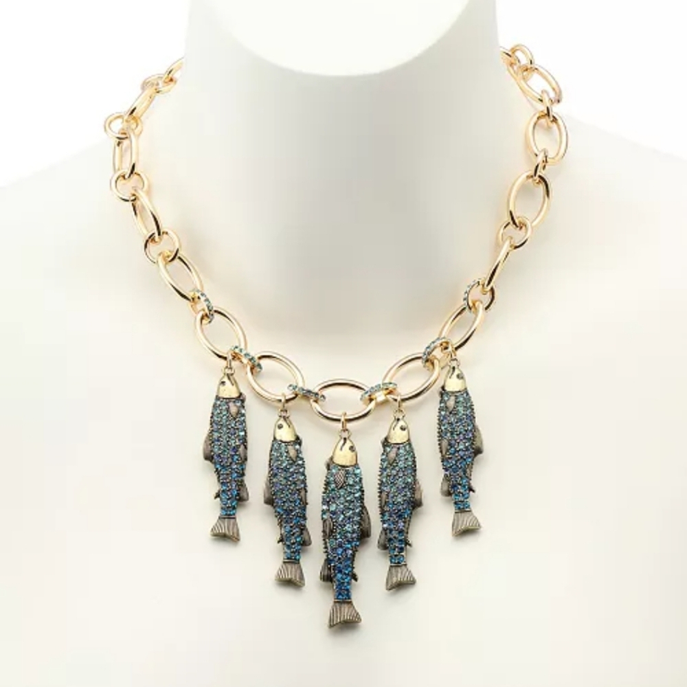 Betsey Johnson Fish Charm Necklace blue Hue